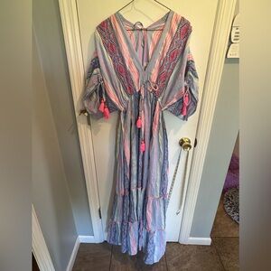 Elegant Pink and Blue Maxi Dress